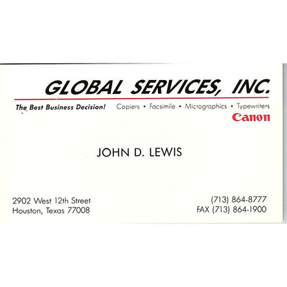 Global Services Inc John D Lewis Canon Vintage Business Card SC9-B1