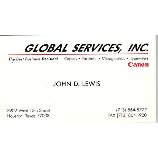 Global Services Inc John D Lewis Canon Vintage Business Card SC9-B1