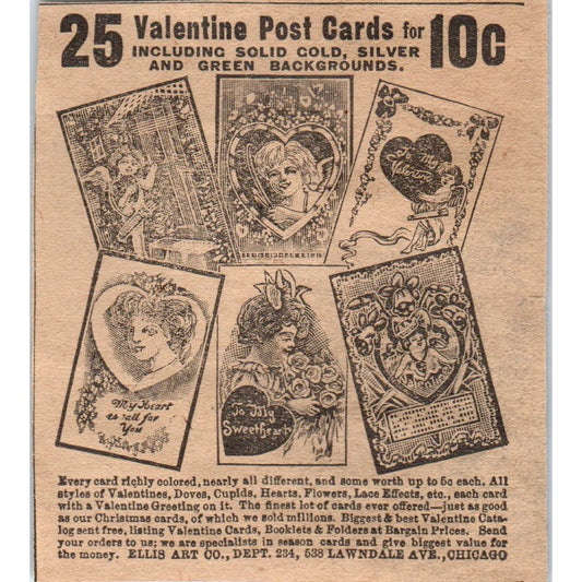 Ellis Art Co Valentines Cards Lawndale Ave Chicago 1910 Magazine Ad AF1-CM2