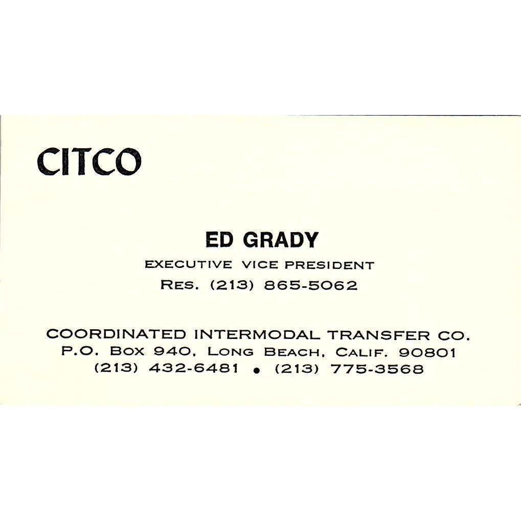 Coordinated Intermodal Transfer Co. Ed Grady Long Beach CA Business Card SB4-B6