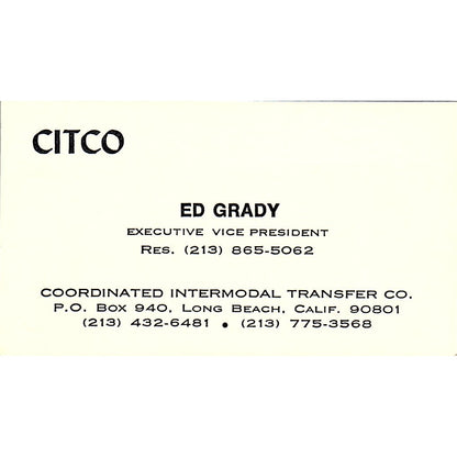 Coordinated Intermodal Transfer Co. Ed Grady Long Beach CA Business Card SB4-B6