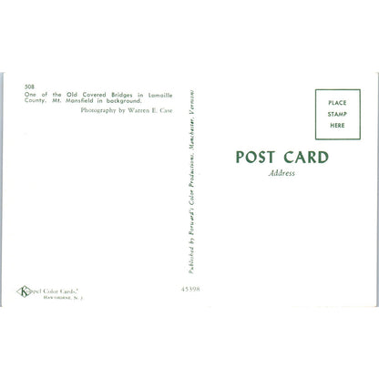 Old Covered Bridge Lamoille County Mt. Mansfield Vintage Bridge Postcard PD1