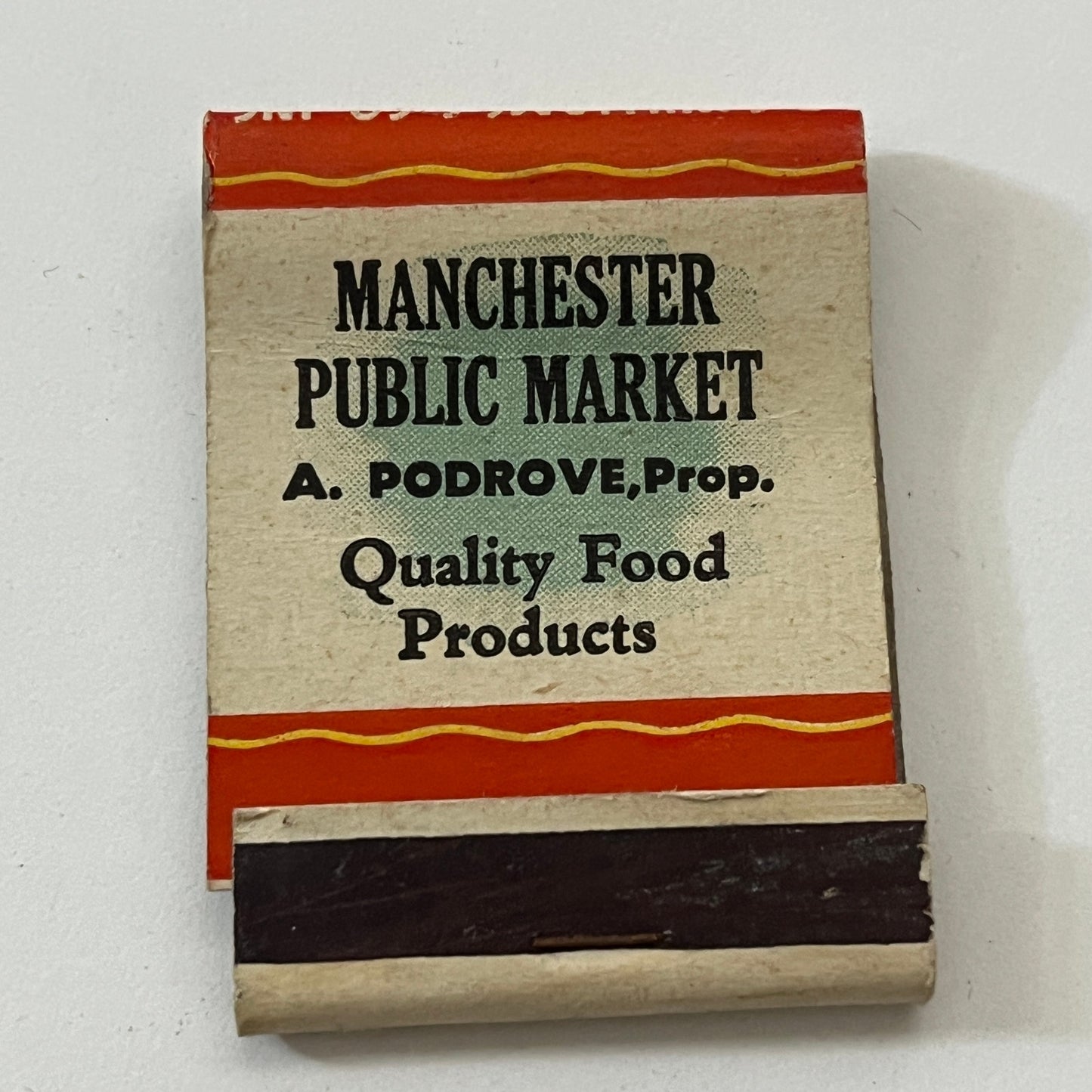 Manchester Public Market A. Podrove Royal Scarlet Foods Matchbook TB6-MB1-4