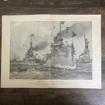 Admiral Schley's Division in Naval Parade 1898 Fold Out Art Print V32-2