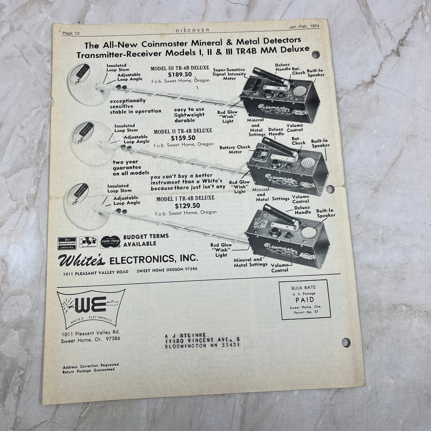 1974 Jan/Feb White's Electronics Discover Newsletter Metal Detector Treasure M19