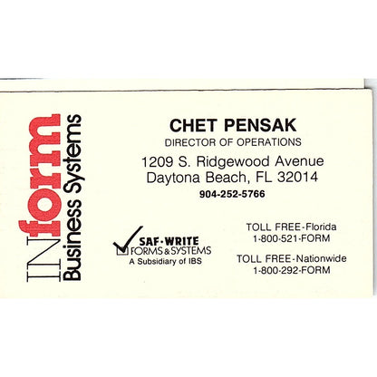 Inform Business Systems Chet Pensak Daytona Beach FL Vtg Business Card SC9-B7