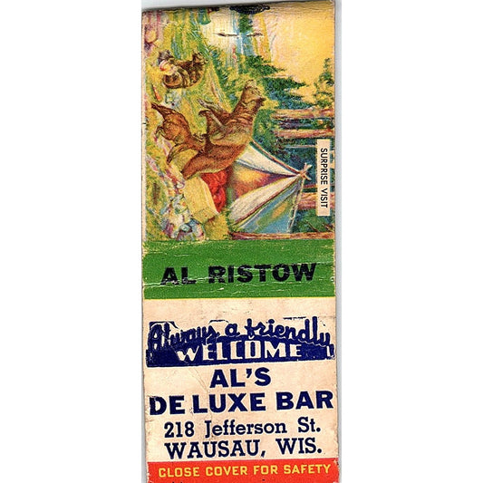 Al's Deluxe Bar Al Ristow Wausau WI Vintage Matchbook Cover SC7-Y5