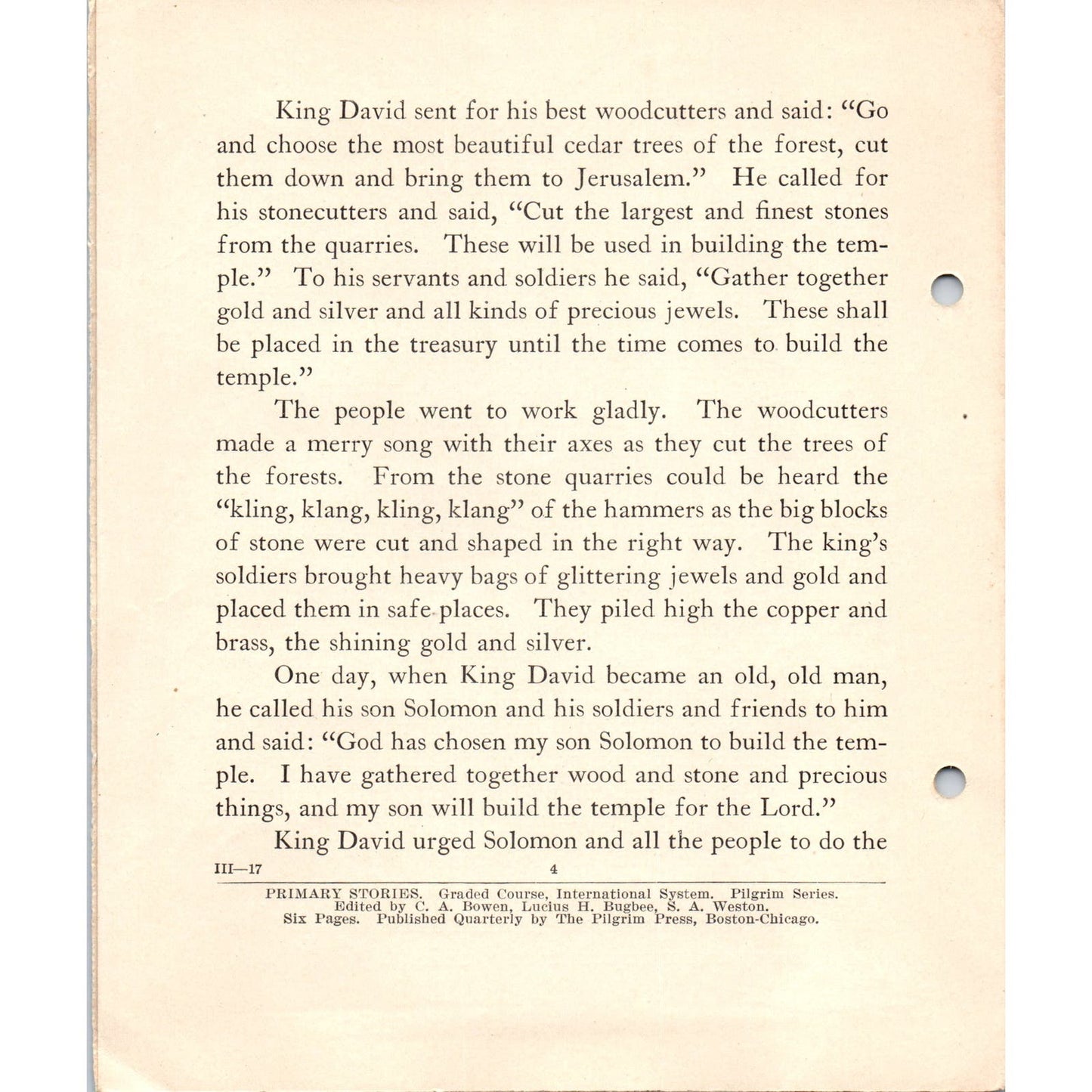 1928 Primary Stories Children's Bible Study King David Gives Up His Way AE9-X3
