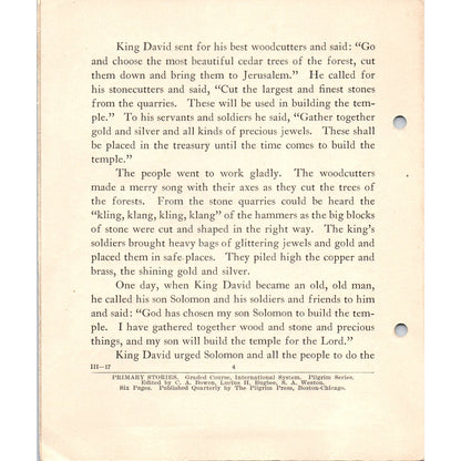 1928 Primary Stories Children's Bible Study King David Gives Up His Way AE9-X3