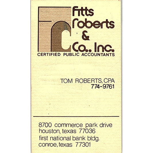 Tom Roberts CPA Fitts Roberts & Co Conroe TX Vintage Business Card SD9-B1