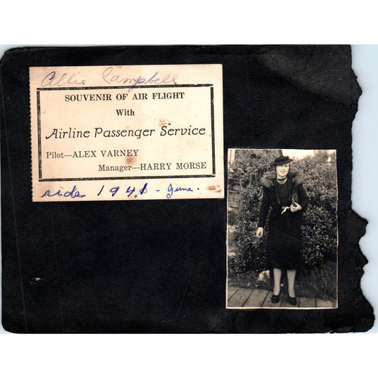1941 Souvenir of Air Flight with Alex Varney Harry Morse Card on Paper AB9