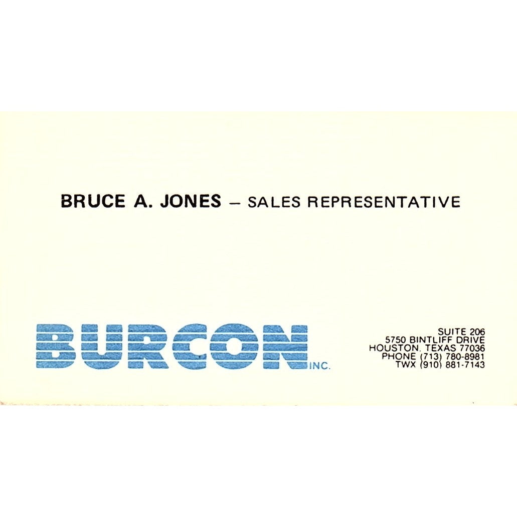 Burcon Inc Bruce A. Jones Houston Texas Vintage Business Card SB4-B9