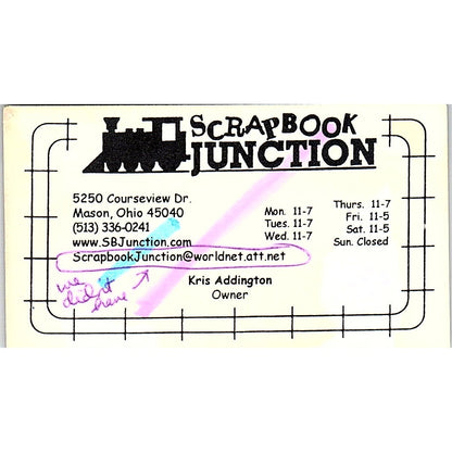 Scrapbook Junction Kris Addington Mason Ohio Vintage Business Card SC9-B8