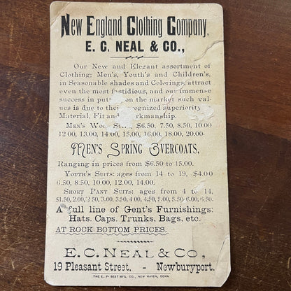 1880s Trade Card New England Clothing Company E.C. Neal & CO Newburyport AE6-SF2