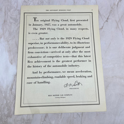 Reo Motor Company Flying Cloud Lansing MI 1928 Original Advertisement FL6-8