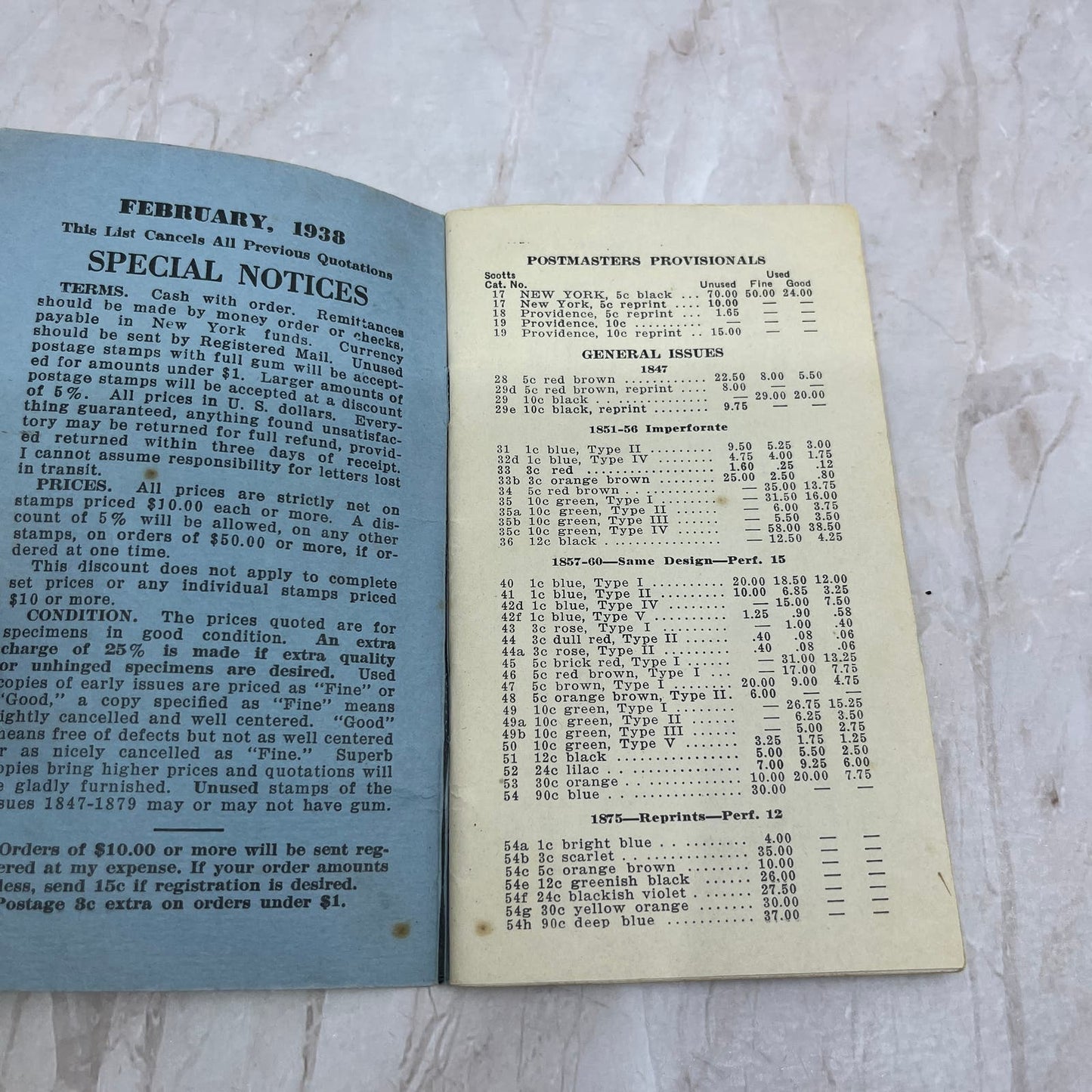 1938 Price List of US Stamps Dependencies  Eugene N. Costales TG8-VV