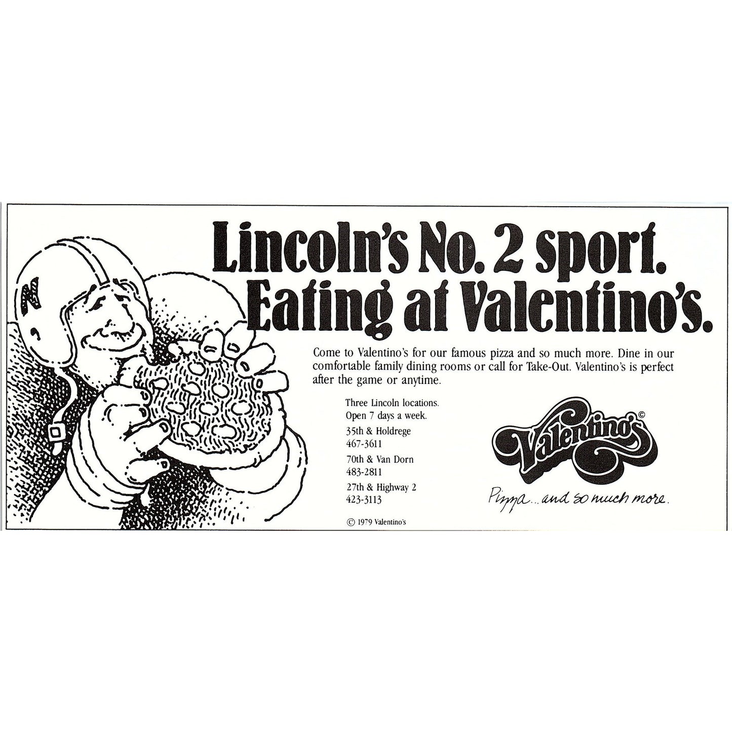 Valentino's Restaurant Lincoln NE Cornhuskers Promo 1979 Ad AG8-2