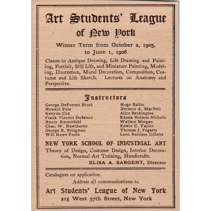 Art Students' League of New York Elisa A. Sargent 1906 Victorian Ad AB8-MA4