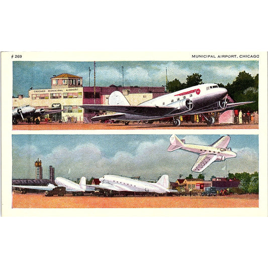 Chicago Municipal Airport Vintage Postcard PE18