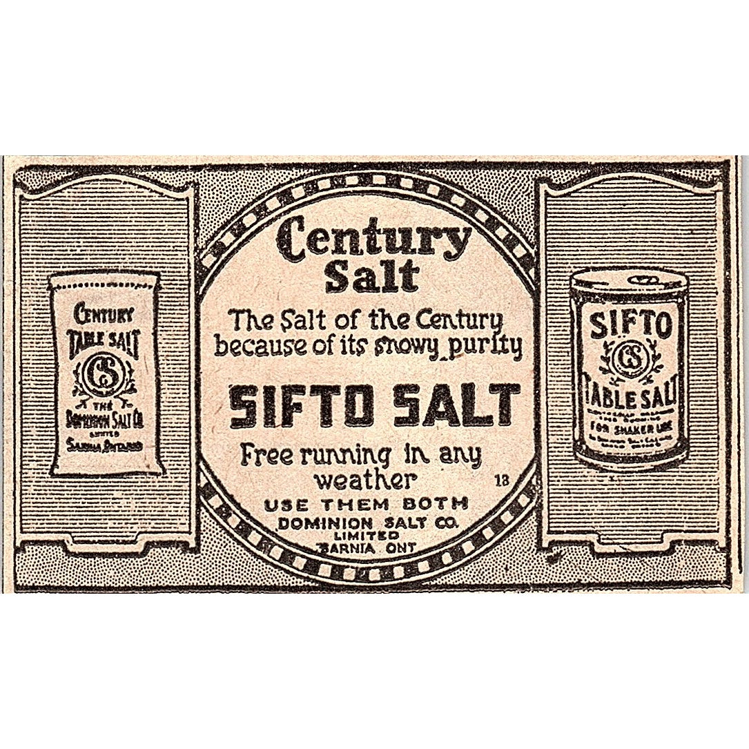 Sifto Salt - Dominion Salt Co Sarnia Ontario Winnipeg 1920 Ad AG2-M7