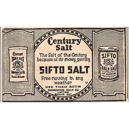 Sifto Salt - Dominion Salt Co Sarnia Ontario Winnipeg 1920 Ad AG2-M7
