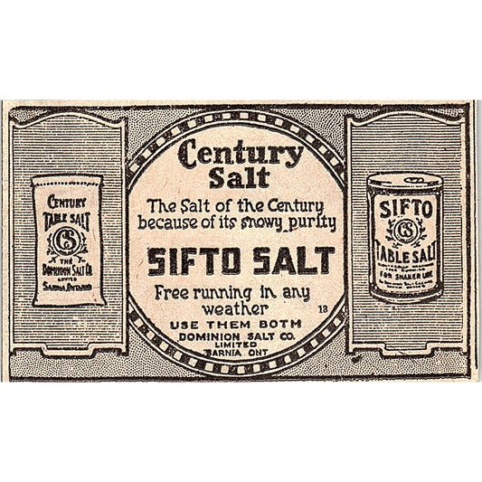 Sifto Salt - Dominion Salt Co Sarnia Ontario Winnipeg 1920 Ad AG2-M7