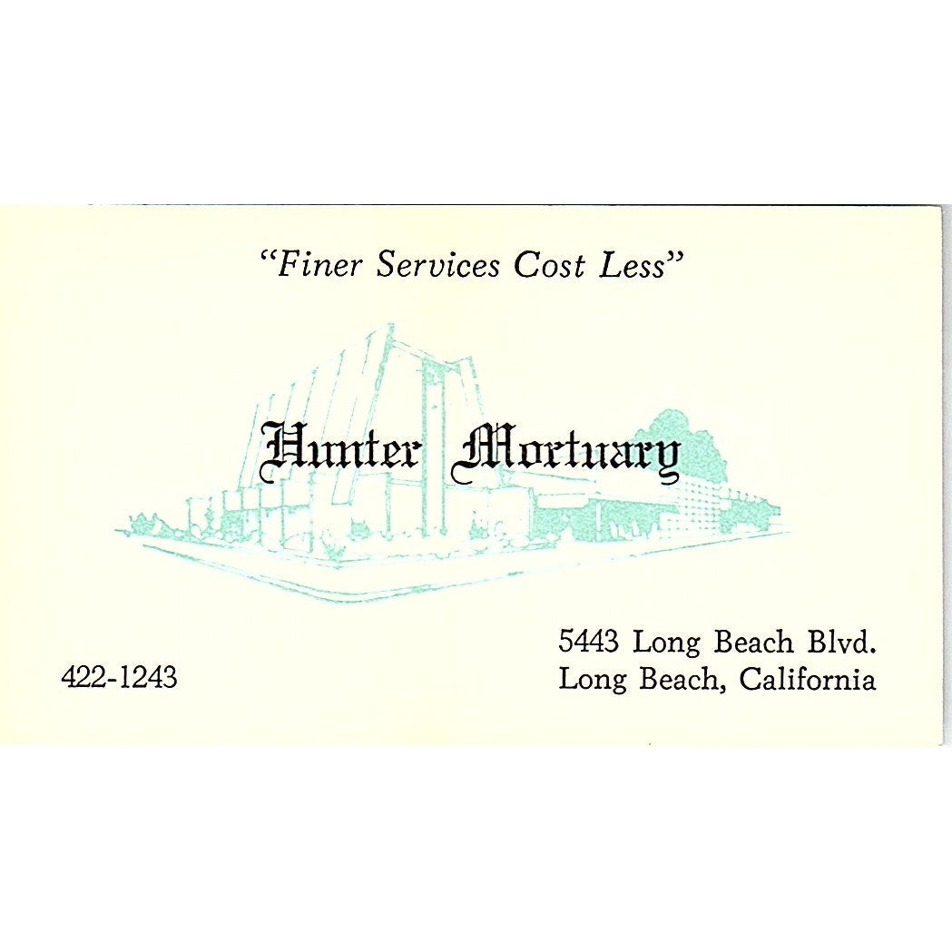 Hunter Mortuary Long Beach CA Vintage Business Card SD9-B4