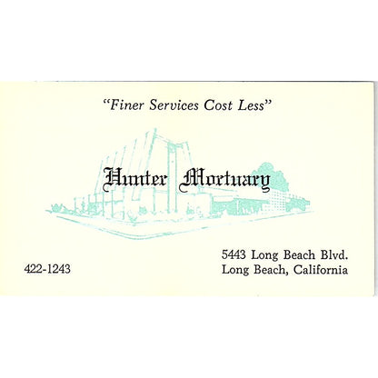 Hunter Mortuary Long Beach CA Vintage Business Card SD9-B4
