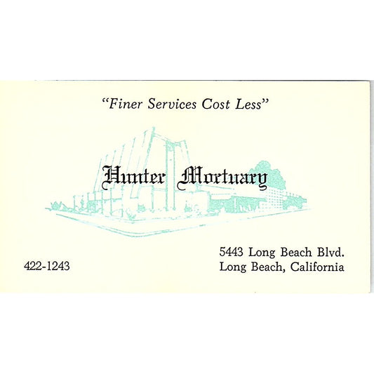 Hunter Mortuary Long Beach CA Vintage Business Card SD9-B4