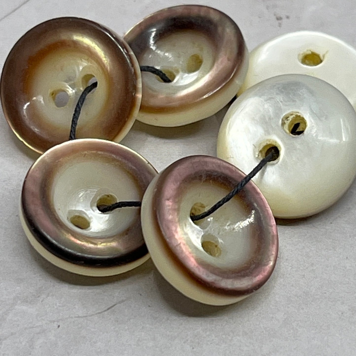 Vintage Lot of 6 Pearlescent Dark Chocolate Rim 1/2 Buttons SE2
