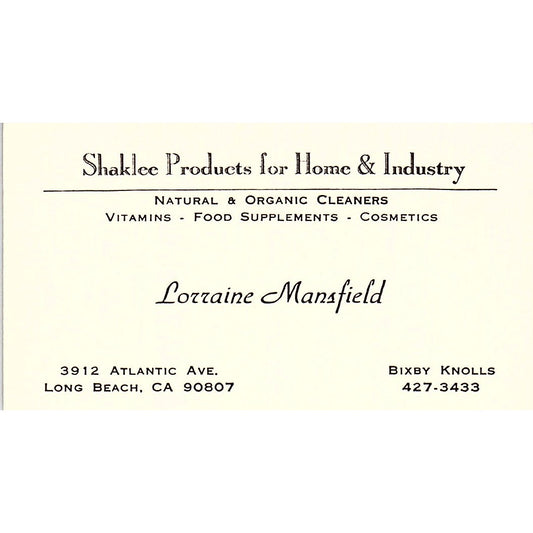 Lorraine Mansfield Shaklee Products Long Beach Vintage Business Card SD9-B11