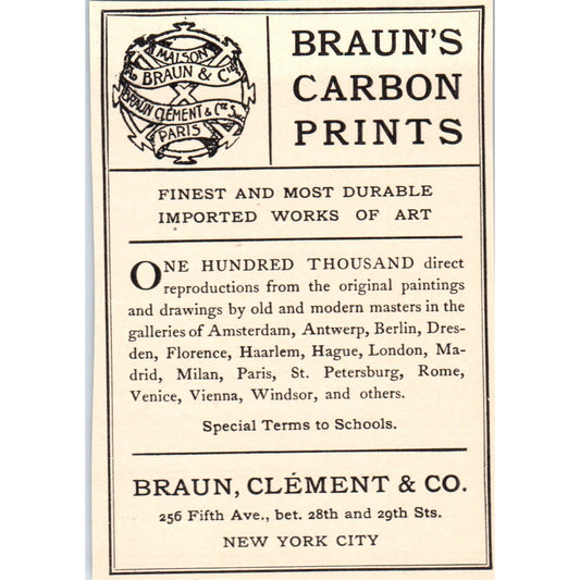 Braun's Carbon Prints Braun, Clement & Co NY 1908 Victorian Ad AB8-MA10