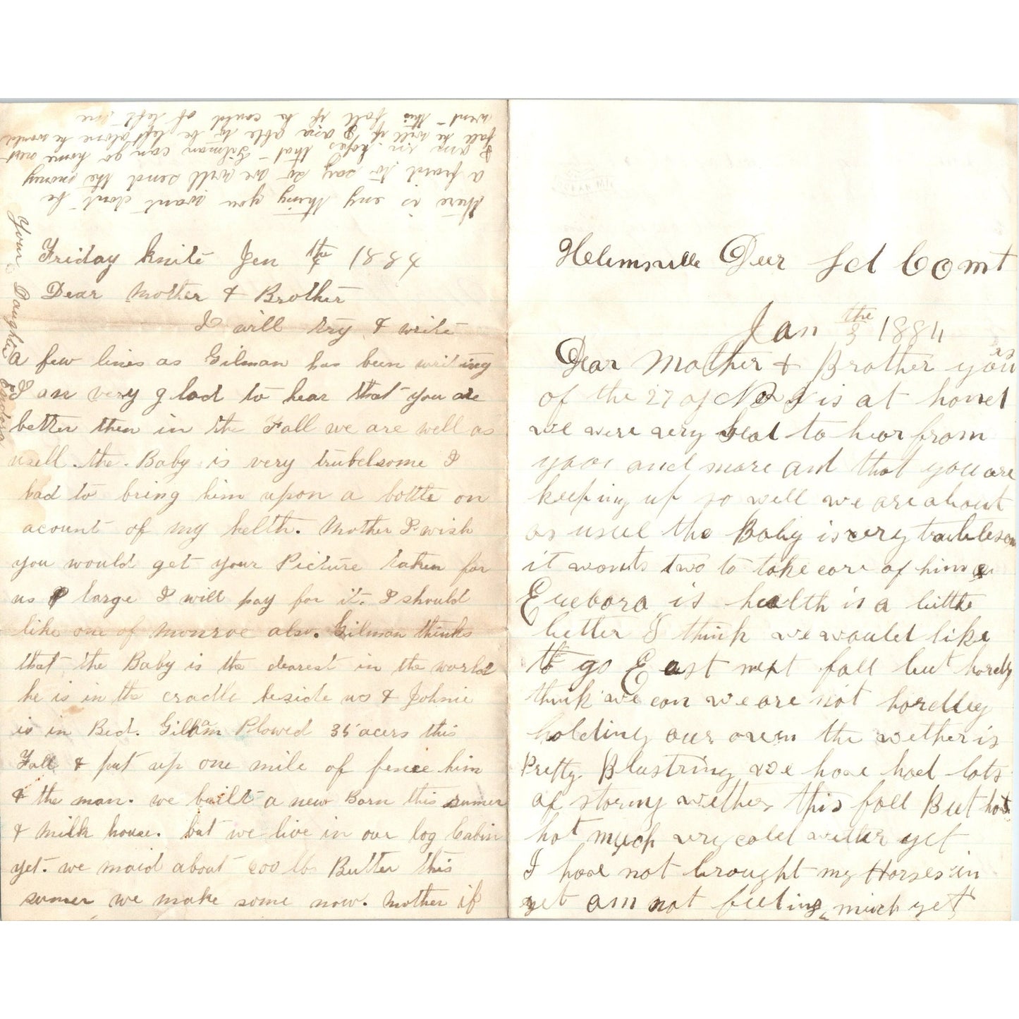 1884 Handwritten Letter Gilman G. Welch Deer Lodge Montana AF7-E6