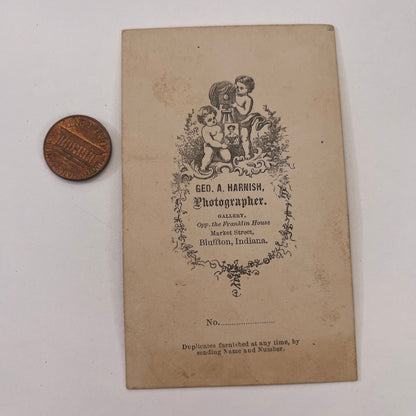 Lady in Striped Dress - Geo. A Harnish Bluffton IN Victorian CDV Card L2-1