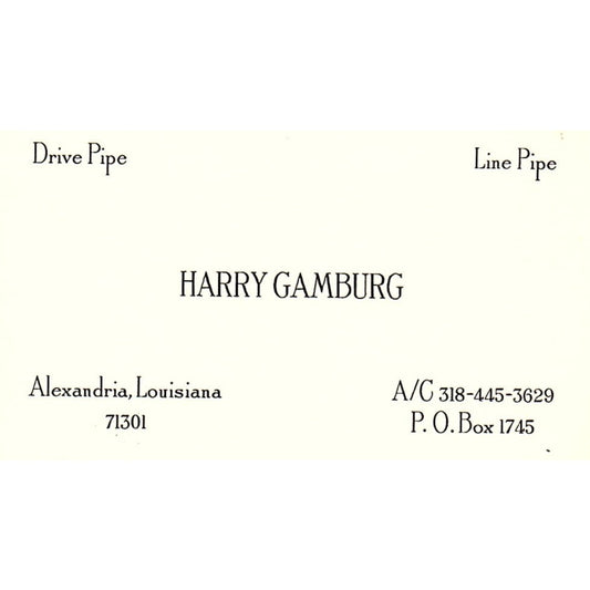 Harry Gamburg Pipe Alexandria LA Vintage Business Card SE5-B3