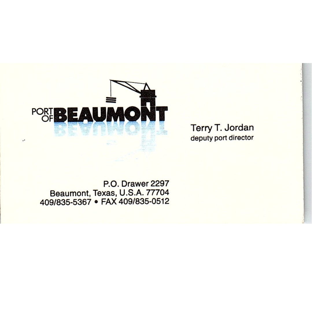 Terry T Jordan Port of Beaumont, Beaumont TX Vintage Business Card SC9-B2