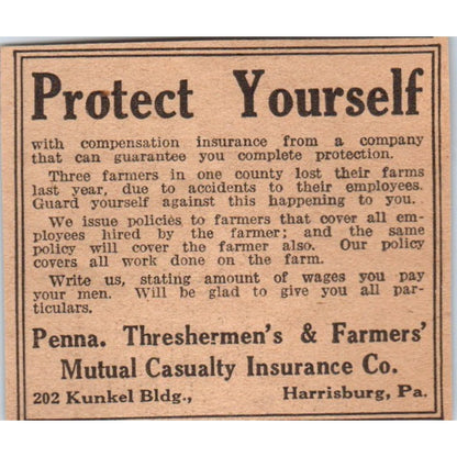 PA Threshermen's & Farmers' Mutual Casualty Ins Co 1922 Magazine Ad AF2-S8
