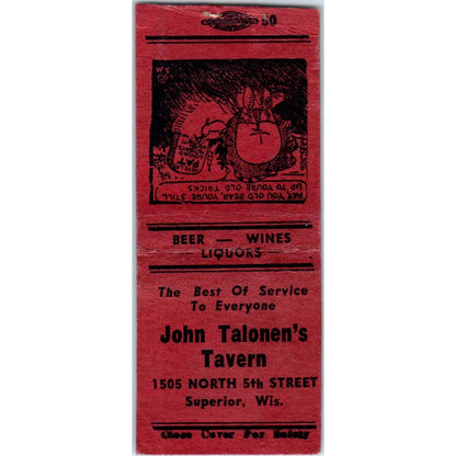 John Talonen's Tavern Superior WI Vintage Matchbook Cover SD4-Y14