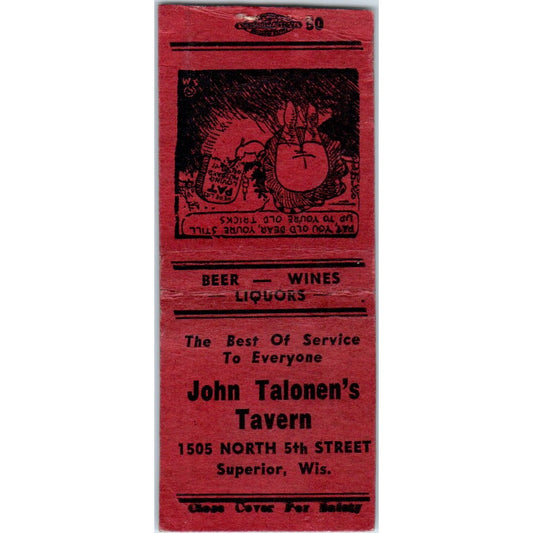 John Talonen's Tavern Superior WI Vintage Matchbook Cover SD4-Y14