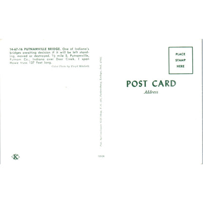 Putnamville Bridge 14-67-16 Indiana Vintage Covered Bridge Postcard PC16