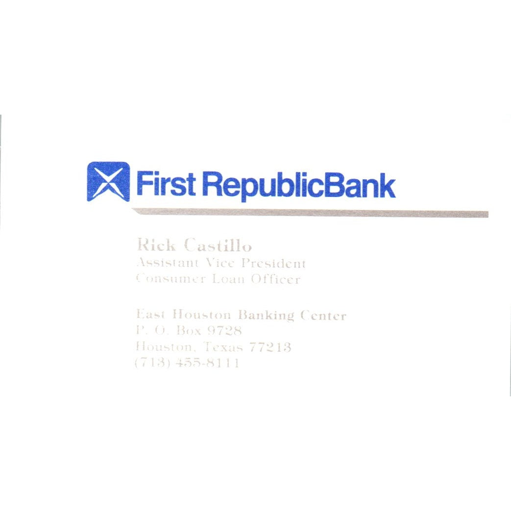 Rick Castillo First Republic Bank Houston TX Vintage Business Card SE3-B8