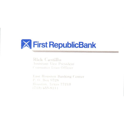 Rick Castillo First Republic Bank Houston TX Vintage Business Card SE3-B8