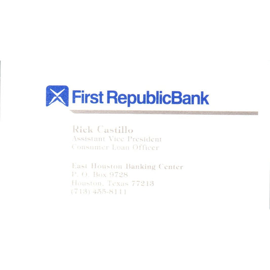 Rick Castillo First Republic Bank Houston TX Vintage Business Card SE3-B8
