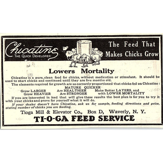 Tioga Mill & Elevator Co Chicatine Chick Feeder Waverly NY 1924 Ad AG3-M3