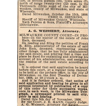 State of WI Proposals for Stationary W.J. Scott 1898 Newspaper Clip AF7-SS9