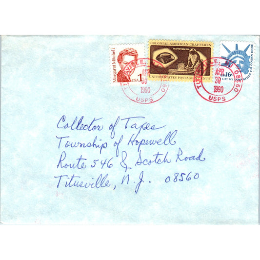 1990 Collector of Taxes Titusville NJ Margaret Mitchell Postal Cover TG7-PC3