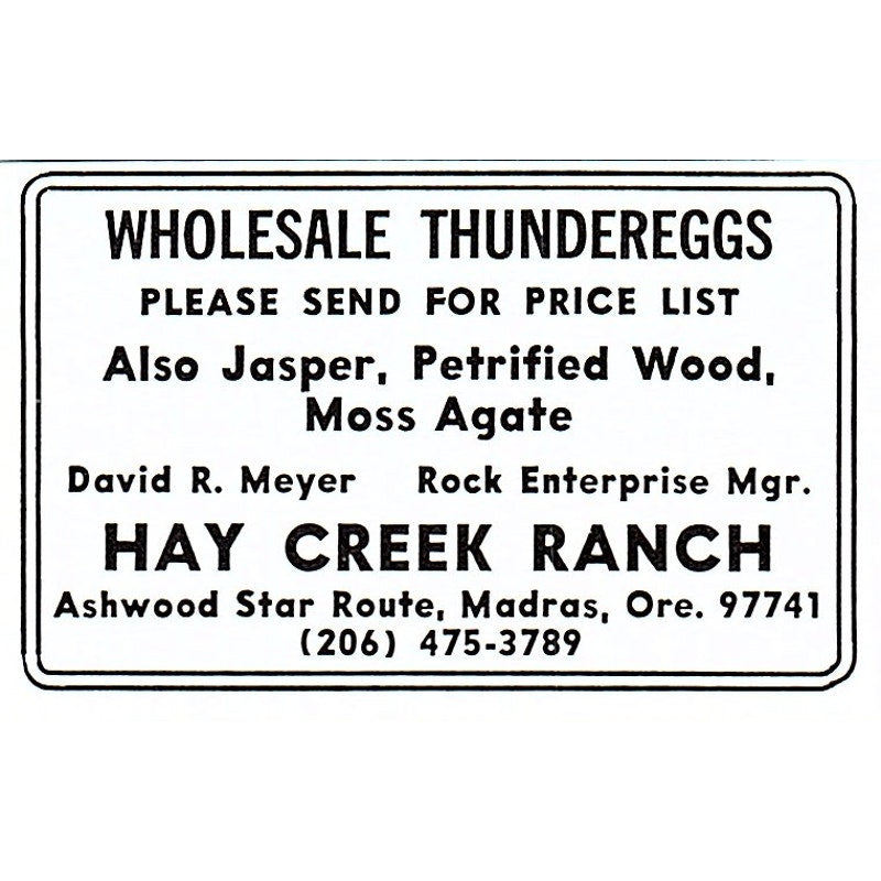 Hay Creek Ranch Thundereggs Madras Oregon 1972 Ad AF8-M3
