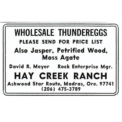 Hay Creek Ranch Thundereggs Madras Oregon 1972 Ad AF8-M3