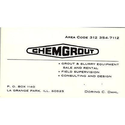 Chemgrout Doring C. Dahl La Grange Park Illinois Vintage Business Card SB4-B4