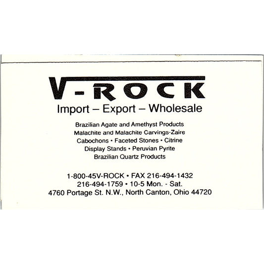 V-Rock Import-Export-Wholesale North Canton Ohio Vintage Business Card SC9-B1